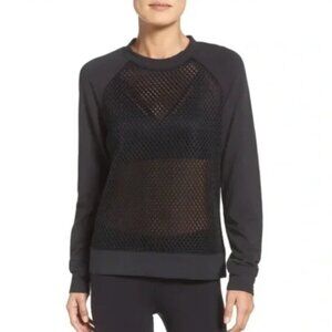 Alo Womens Black Perforated Mesh Yoga Crew Neck Sweatshirt L Gorpcore